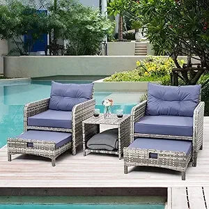 Rattan Patio Furniture Set With Ottomans And Coffee Table