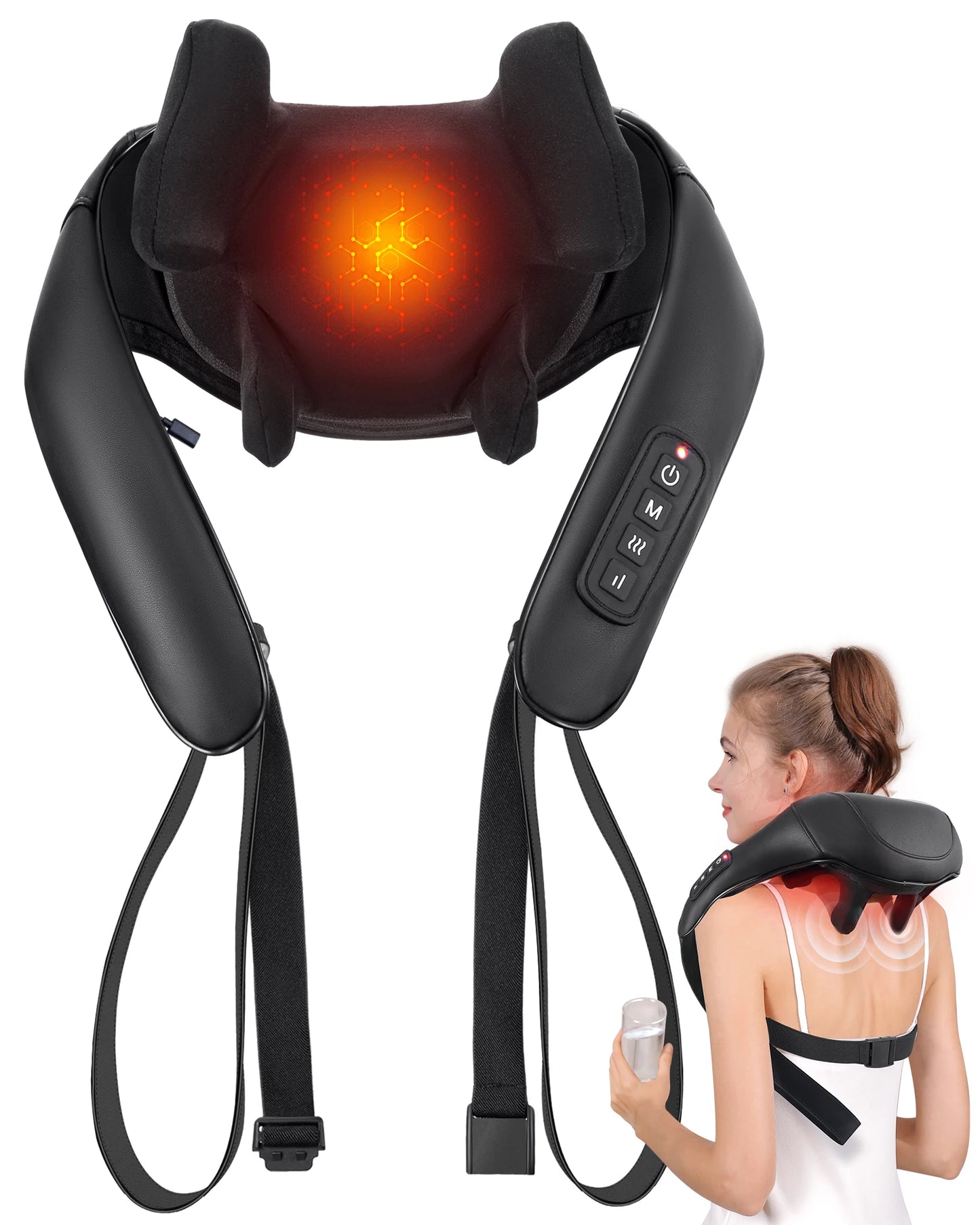 MASGREE Shiatsu Back Massager Cordless 3D Kneading with Heat