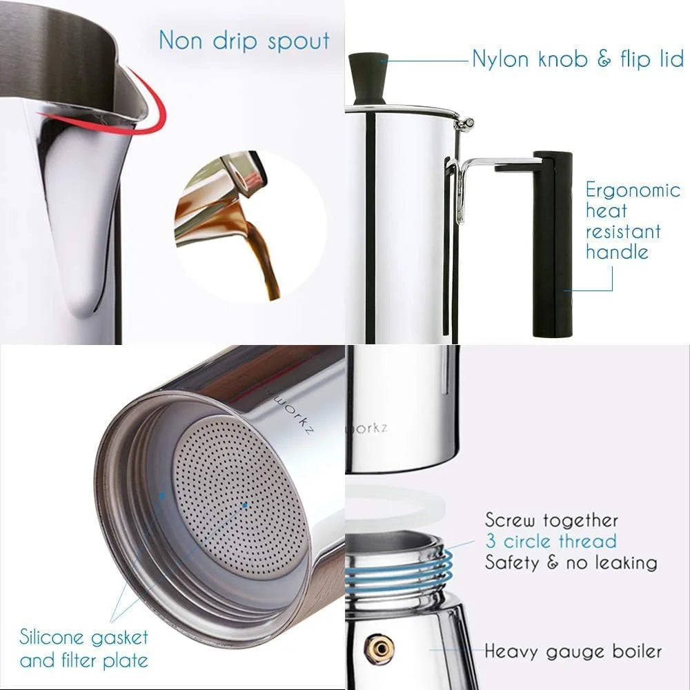 Diego Stovetop Espresso Maker Stainless Steel Moka Pot Induction