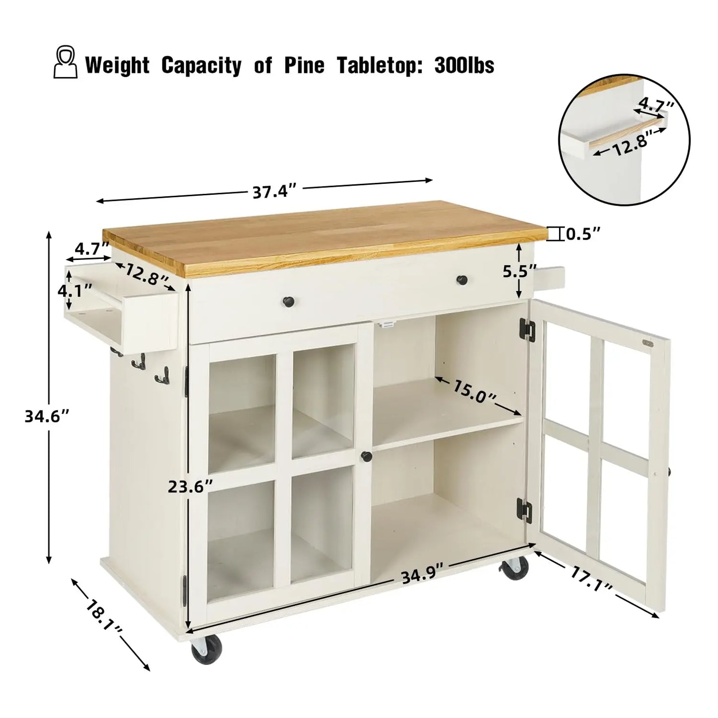 Rolling Kitchen Island With Storage On Wheels, Two Drawers