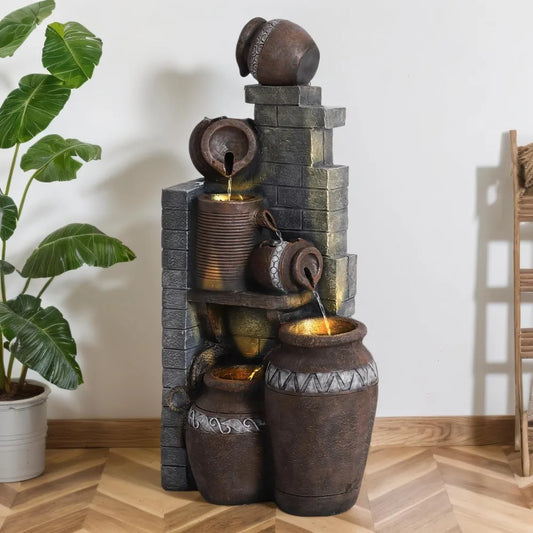 Six-Tier Garden Waterfall Resin Outdoor Floor Fountain