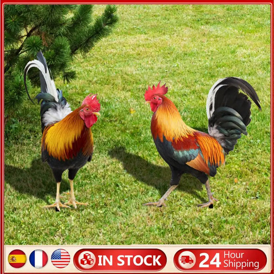Chicken Fence Sculpture Garden Decor Ornamental Rooster Statues