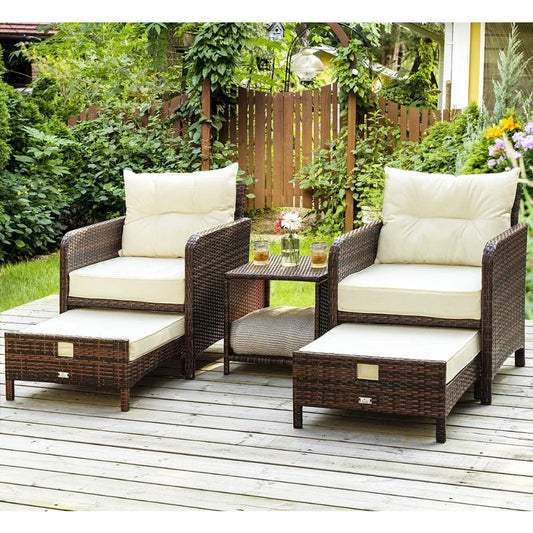Rattan Patio Furniture Set With Ottomans And Coffee Table