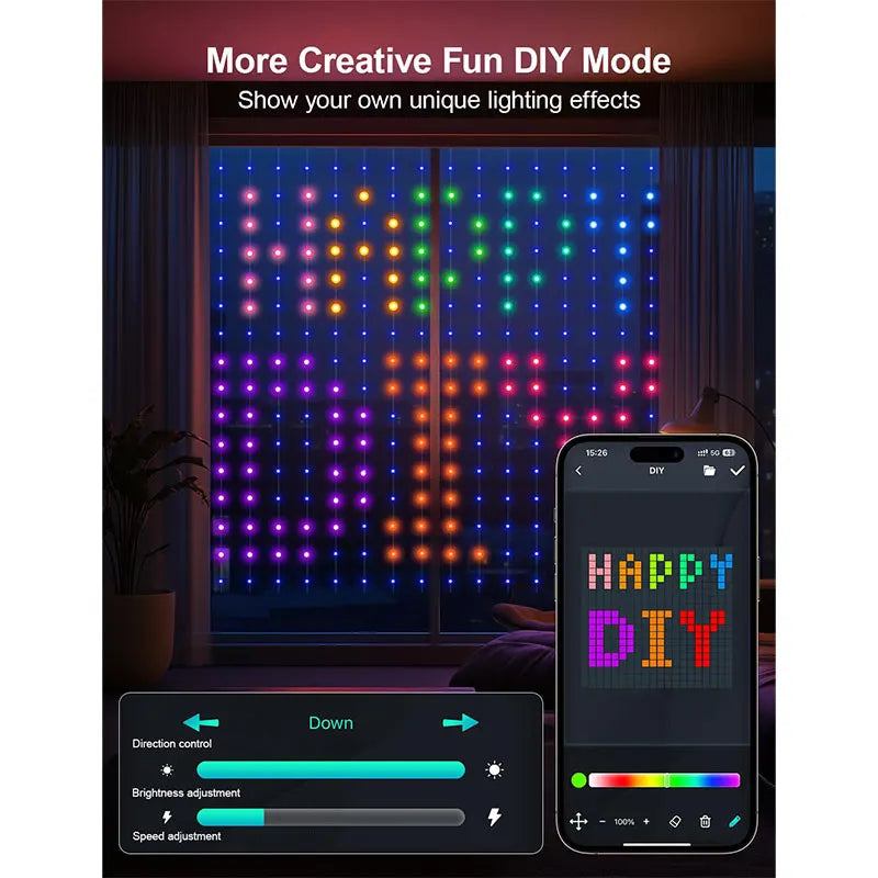 MIMIRGB LED Curtain RGB Lights App Controlled Fairy String