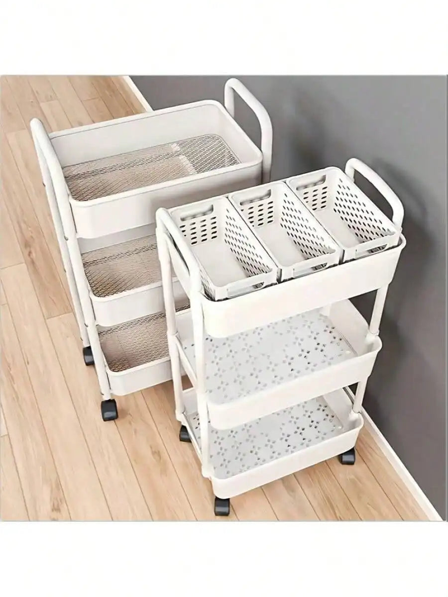 Three-Tier Rolling Storage Cart With Wheels For Kitchen