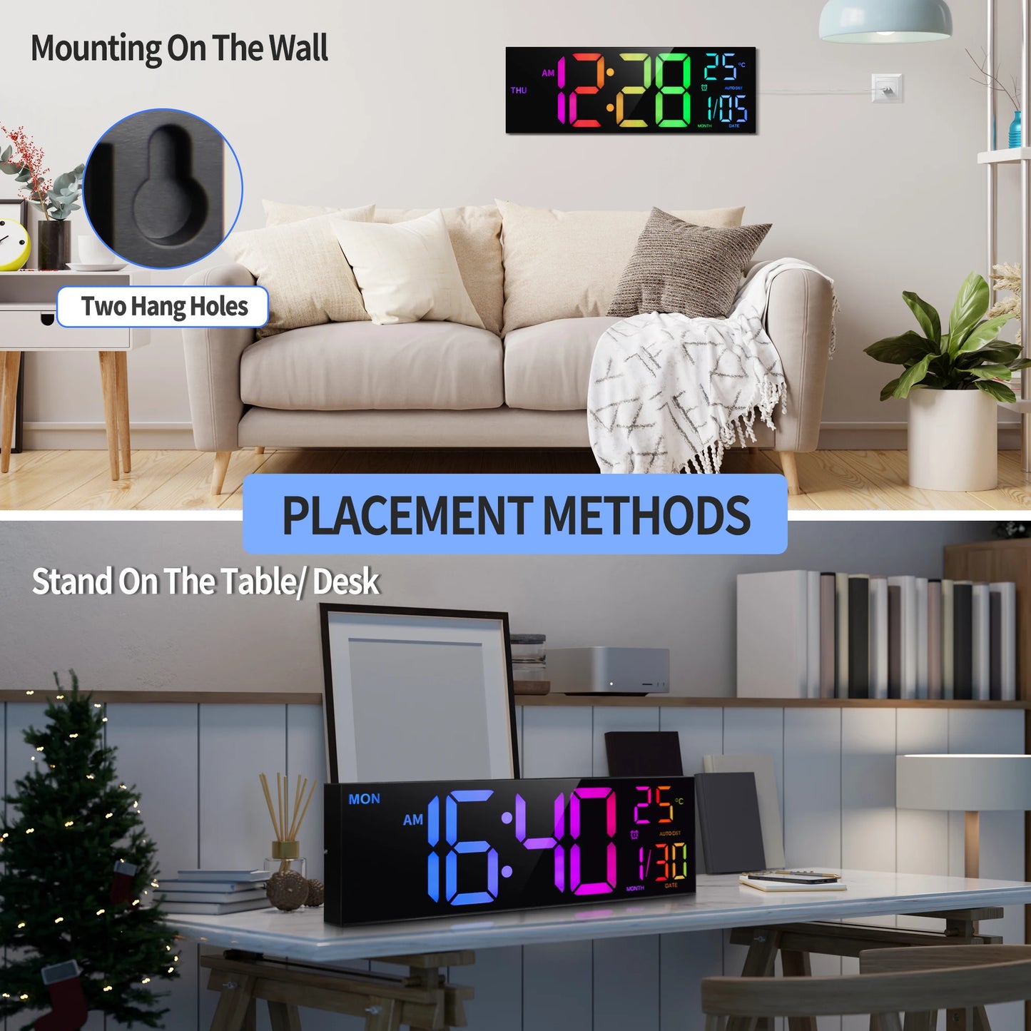 Digital Wall Clock With Remote LED Display And Alarm