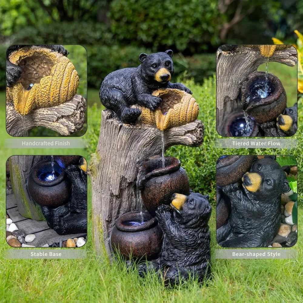 Makens Bear Outdoor Cascading Water Fountain With LED Lights