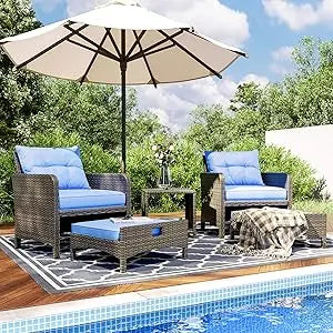 Rattan Patio Furniture Set With Ottomans And Coffee Table