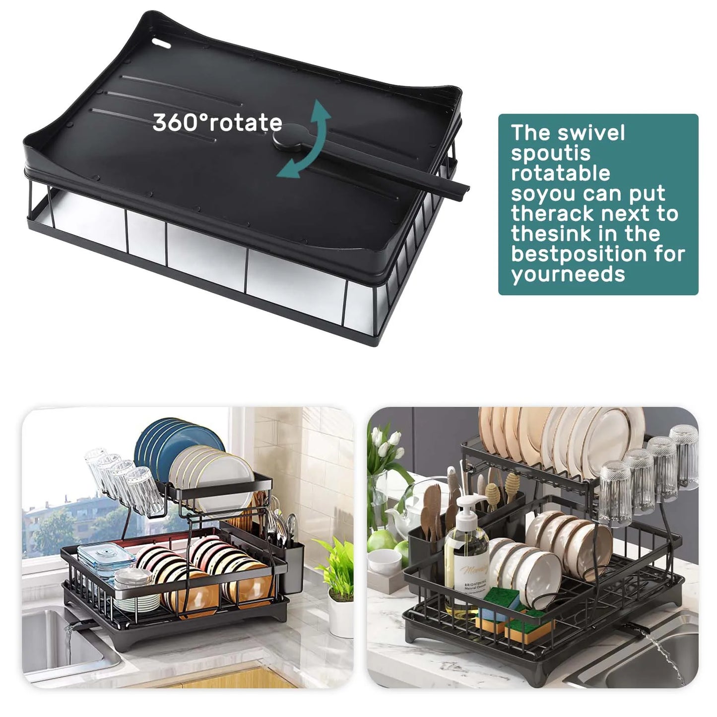 Two-Tier Dish Drying Rack For Kitchen Countertop Durable