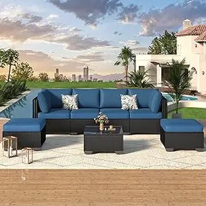 U-MAX 7 Piece Outdoor Patio Furniture Set Rattan Wicker With Cushions