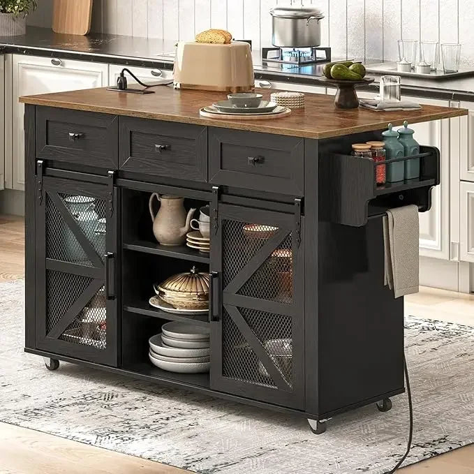 XMSJ Kitchen Island With Storage And Charging Station
