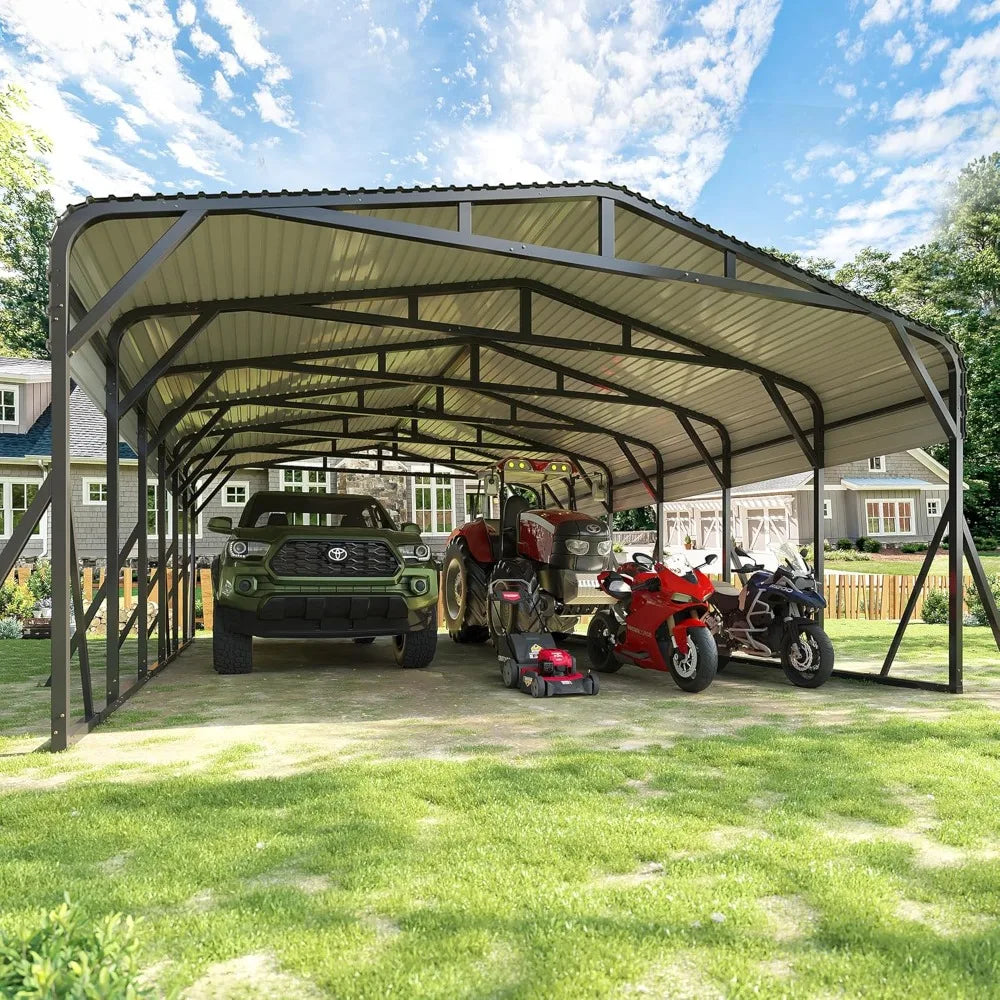 Heavy Duty Carport With Galvanized Steel Roof And Triangular Frame
