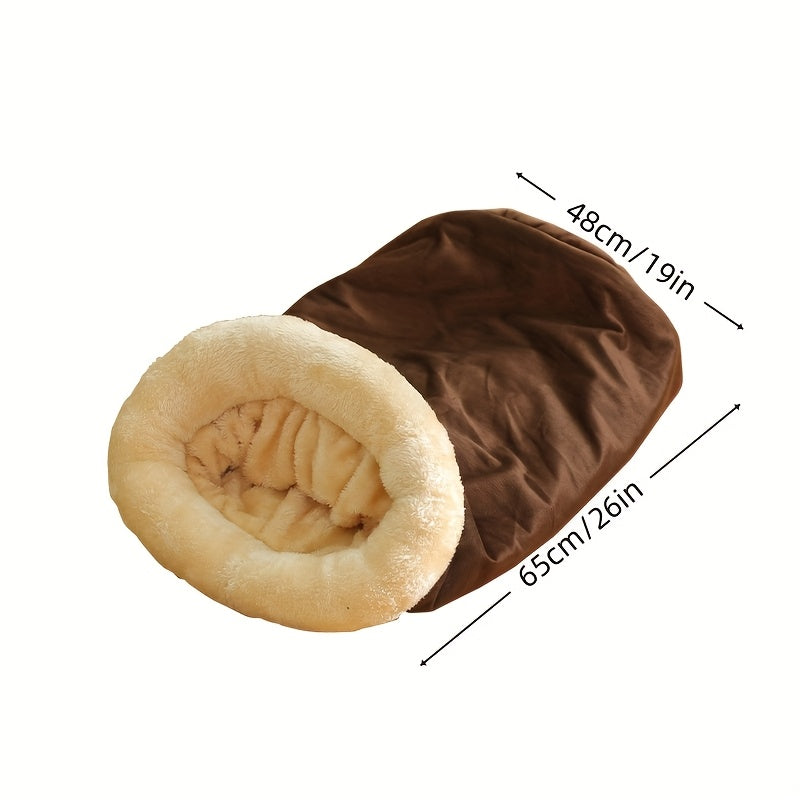 Retro Semi-Enclosed Cat Bed with Plush Interior and Durable Polyester