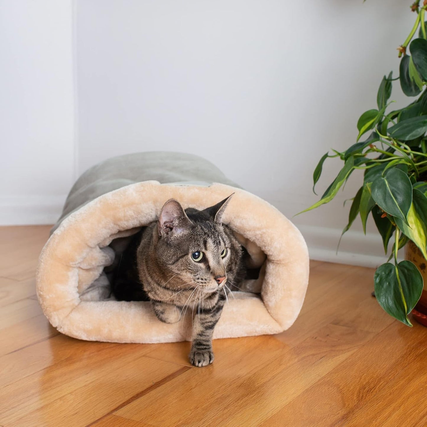 Retro Semi-Enclosed Cat Bed with Plush Interior and Durable Polyester