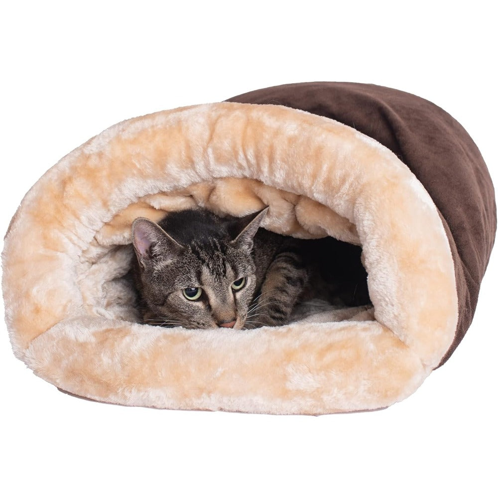 Retro Semi-Enclosed Cat Bed with Plush Interior and Durable Polyester